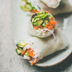 Close up of Thai spring rolls on a plate