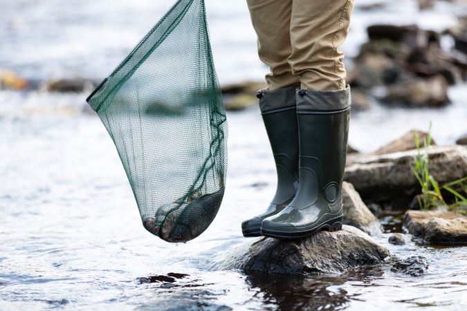Fisherman Holding Net with Catch