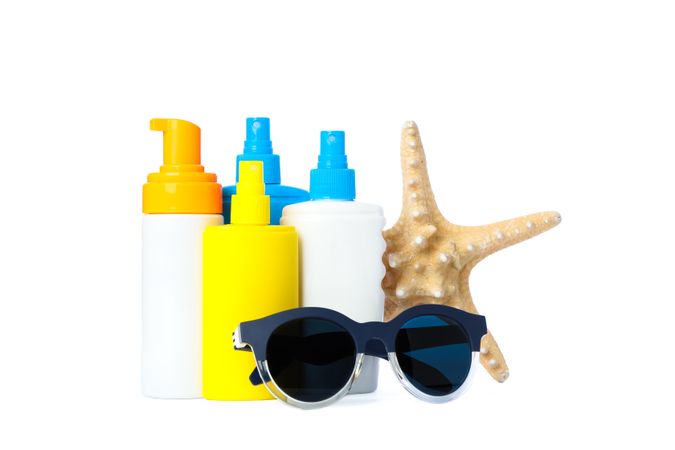 Summer vacation accessories isolated on plain background. Happy holidays