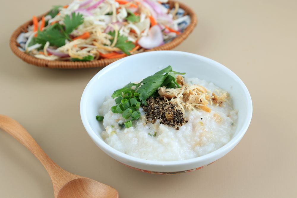 Chao Ga, Vietnamese Chicken Porridge, Served with Vietname Chicken Salad Goi Ga