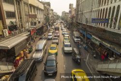 Bangkok, Thailand - January 22, 2020: Vehicle traffic and traffic jam on Chakkraphet street 5waJ6b