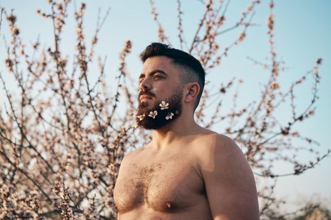 Man with flowers in beard