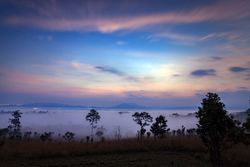 Landscape fog in morning sunrise at Thung Salang Luang National Park Phetchabun,Tung slang luang is Grassland savannah in Thailand