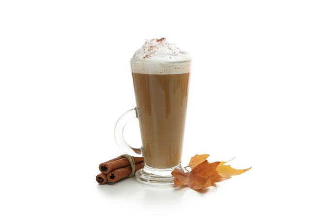 Glass of latte isolated on blank background