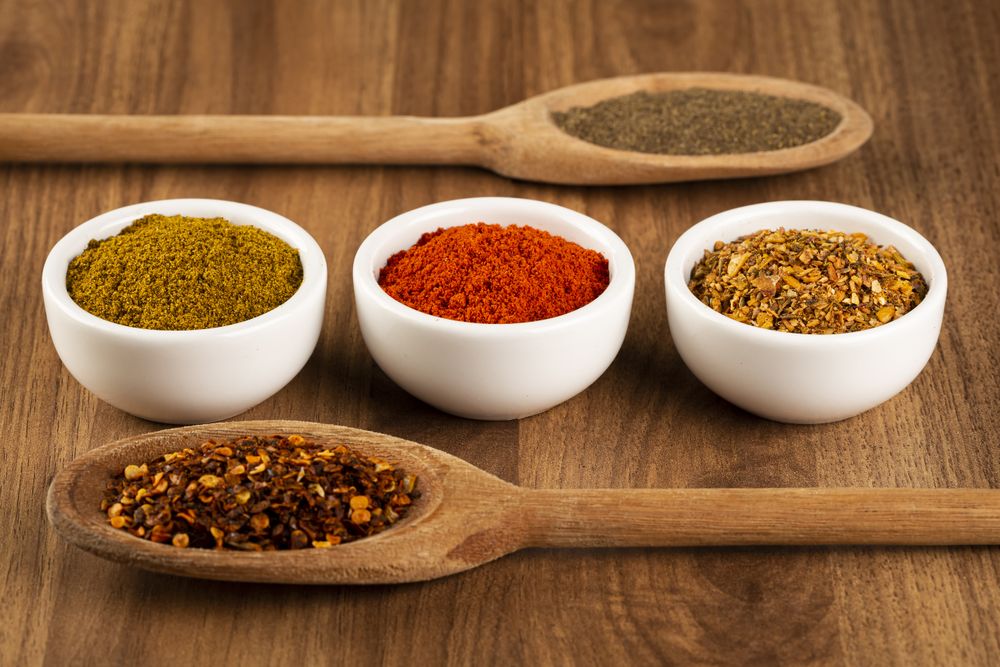 Variety of spices and seasonings on the table.