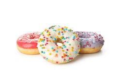 Tasty baked donuts isolated on blank background