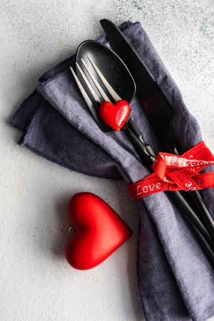 Silverware for Valentine's day with heart decorations