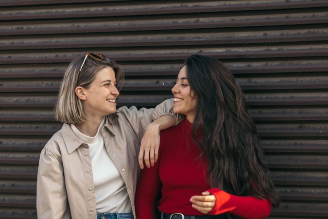 Two women portrait, blonde and brunette