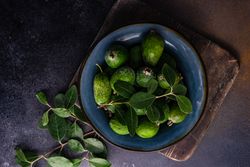 Top view of organic fruit feijoa