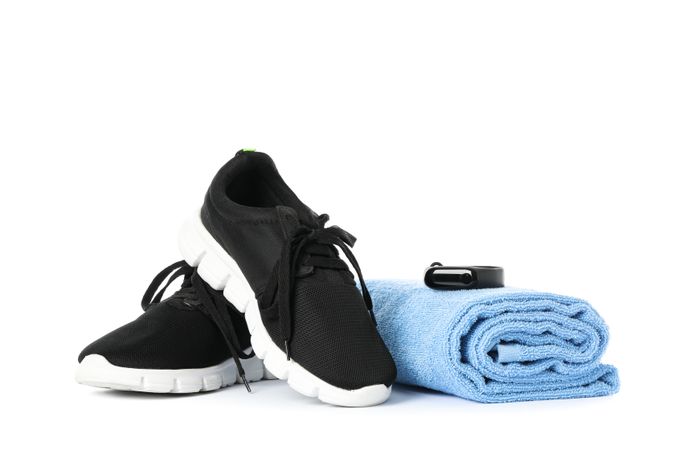 Healthy lifestyle accessories isolated on plain background