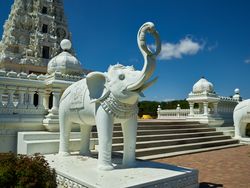 One of several elaborate carvings outside the Hindu Temple and Cultural Center, Madrid, Iowa