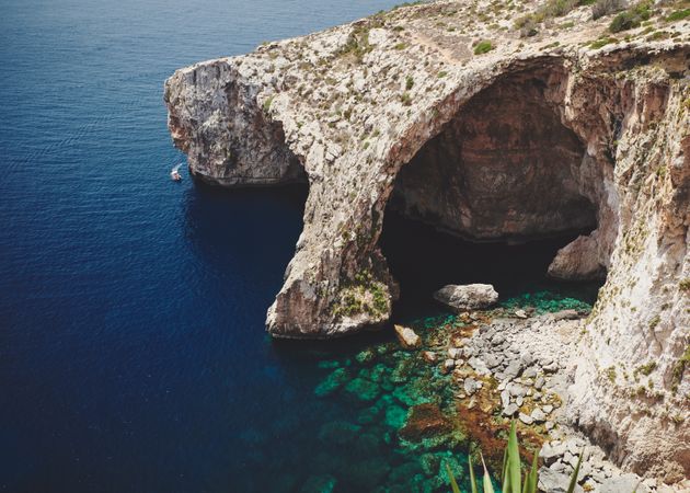 Cave eroded in cliffs on the Mediterranean coast