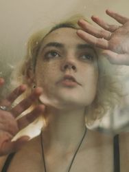 Charming melancholy woman looking away