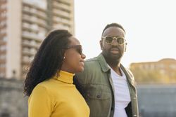stylish Black man and woman portrait with sunglasses