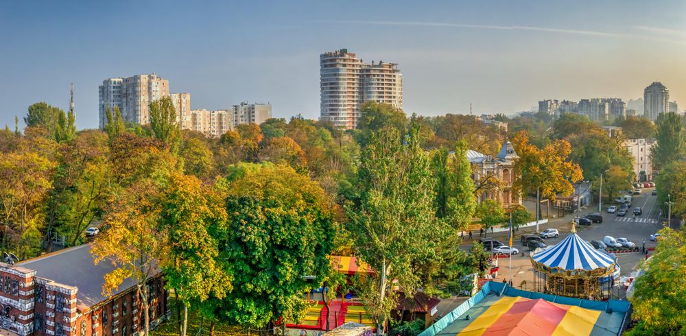 Green trees near city of Odessa, Ukraine