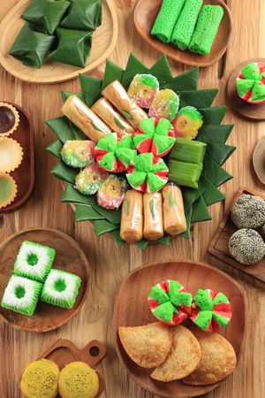 Top View Various Colorful Jajan Pasar Indonesian Popular Dessert