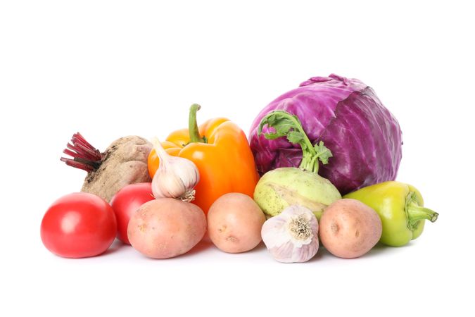Composition with ripe organic vegetables isolated. Good harvest