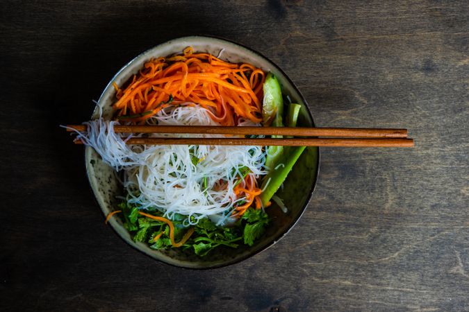 Top view of glass noodles in Asian meal