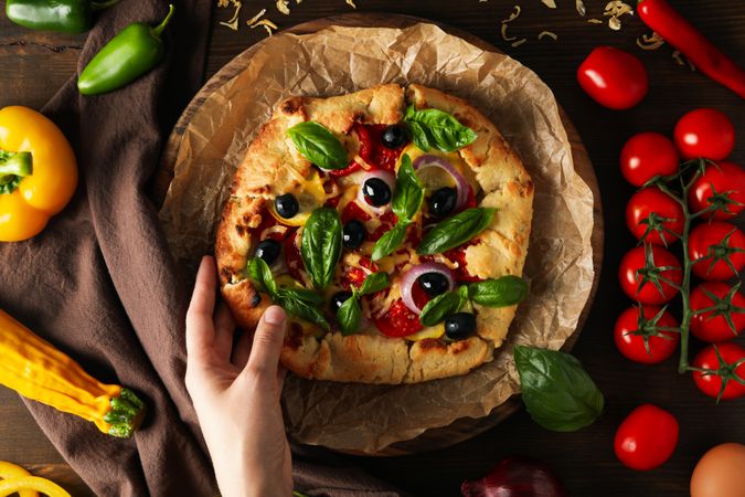 Concept of tasty food, Vegetable galette, top view