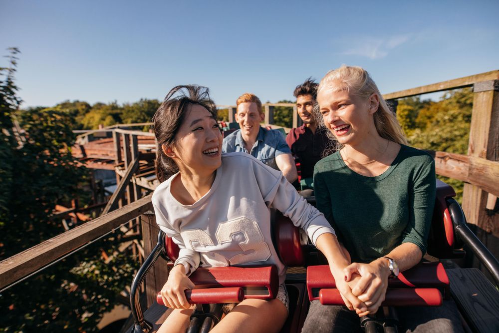 Two women feeling nervous on roller coaster Free Photo bGo2lb