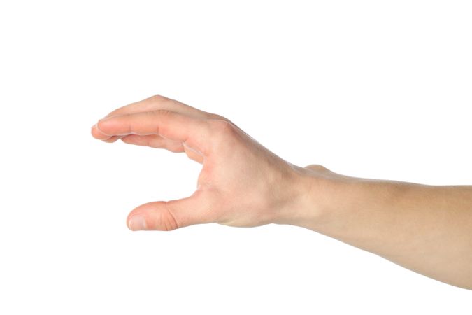 Male hand holding something, isolated on blank background