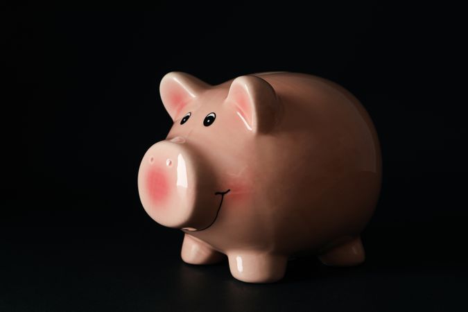Piggy bank on dark background, close up