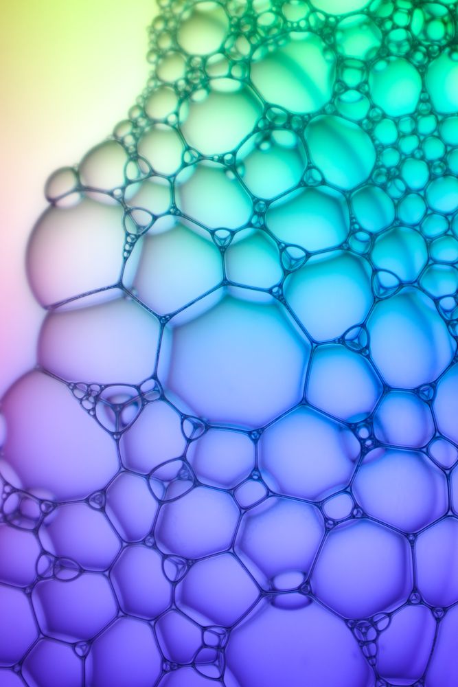 Abstract background bio technology, macro photography foam and water with gradient background. Molecule multicolor backgorund
