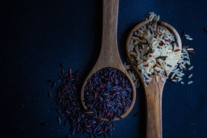 Top view of two spoons of rice