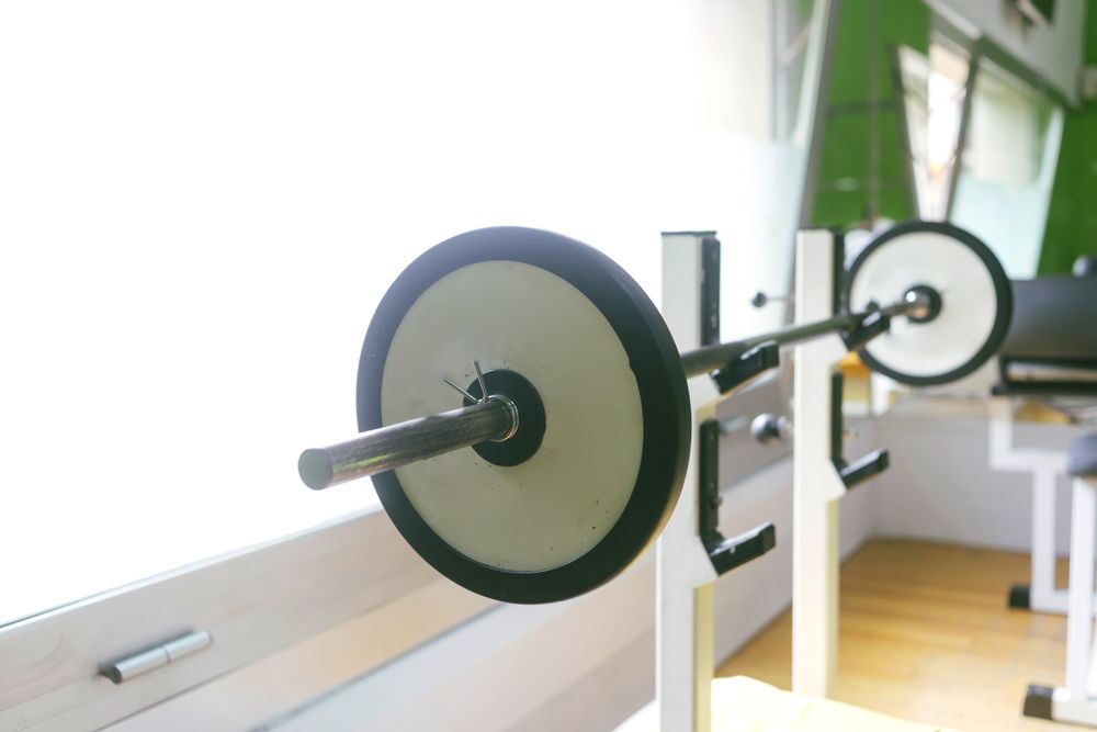 Weights on a bar in the gym
