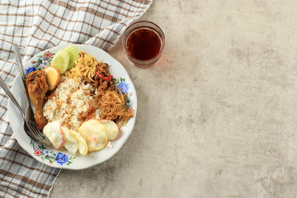 Top view of breakfast of nasi uduk