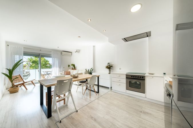 Interior of modern kitchen in light color