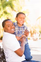 Portrait of Son and Father Outside Together.