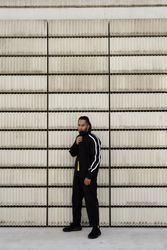 Black male near concrete blocks