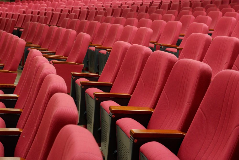 Red stadium seating in close-up