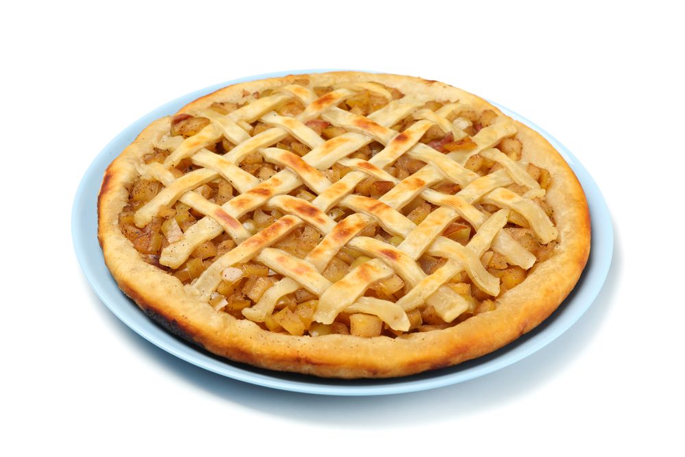 Plate with tasty apple pie isolated on plain background