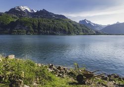 Mountain landscape with lake in summer