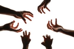 Different zombie hands isolated on plain background