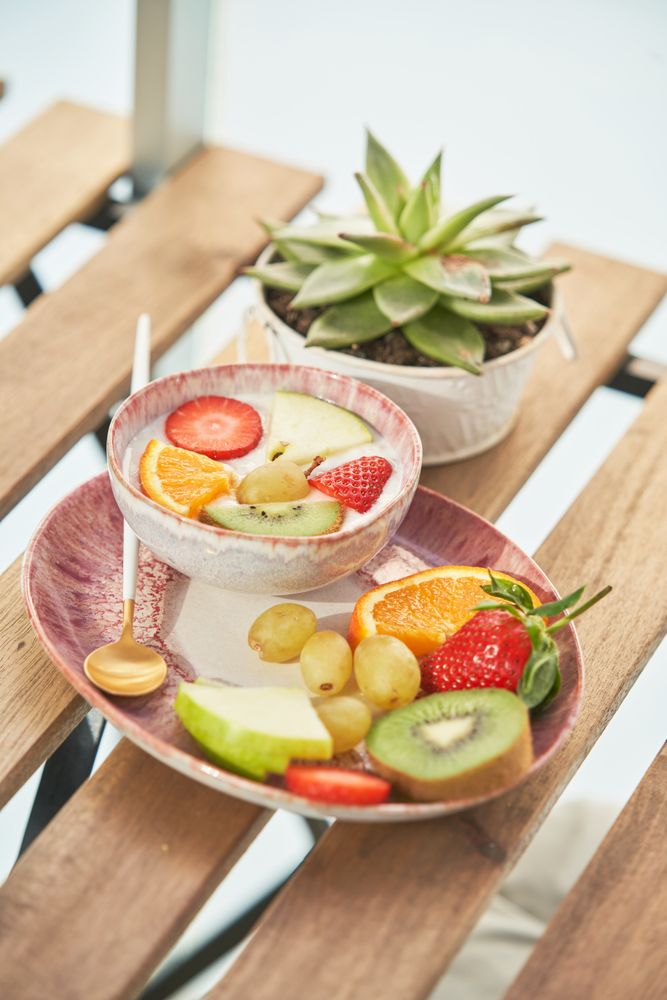 Delicious yogurt with berries during breakfast
