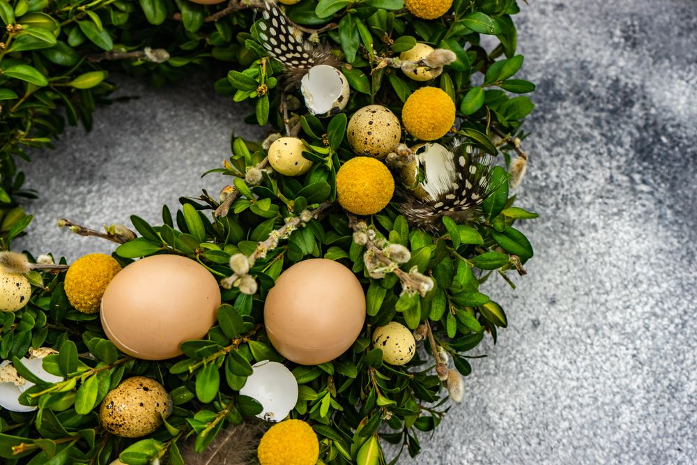 Easter card concept with seasonal wreath