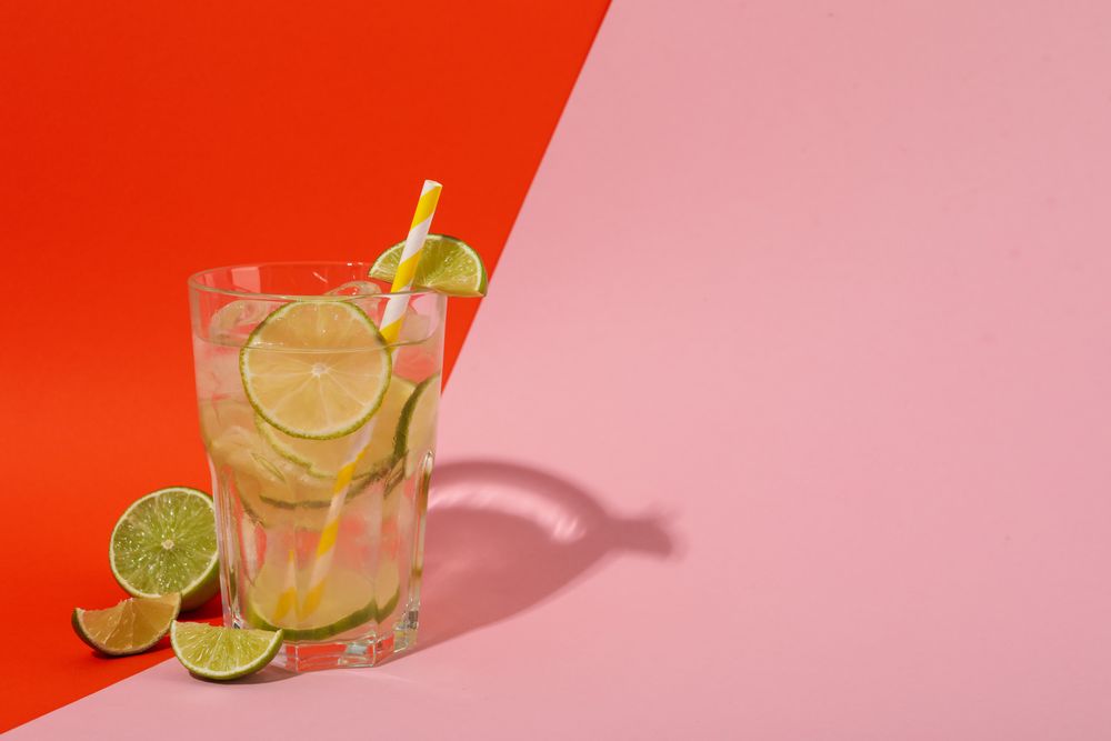 Glass of mojito, delicious fresh summer cocktail, space for text
