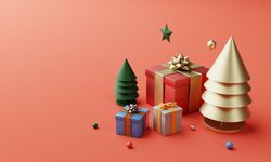 Wrapped red present with ornamental tree and star