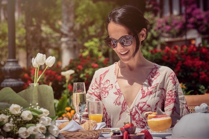 Woman Relaxing and Having Brunch