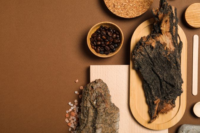 Flat lay of creative moodboard composition, space for text