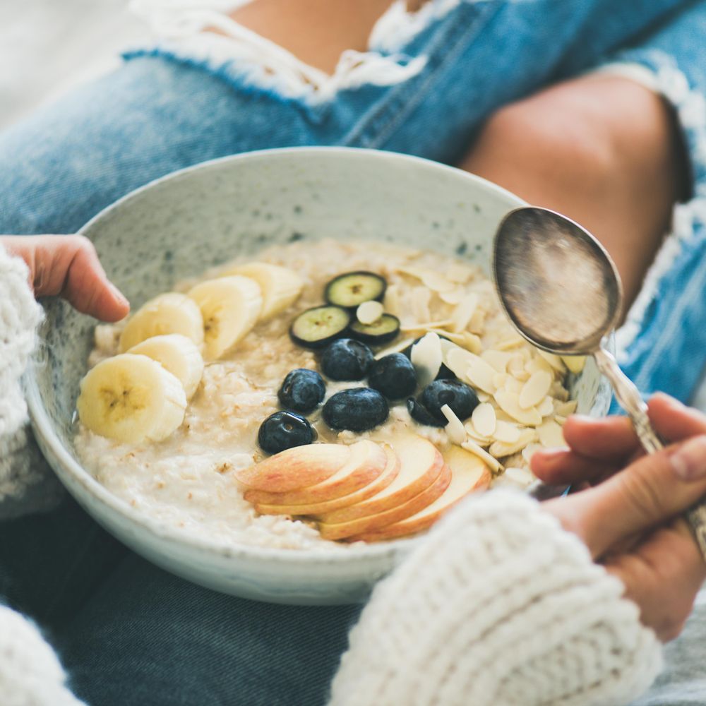 Morning healthy winter breakfast in bed