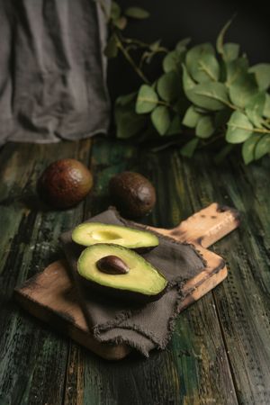 Set of freshly cut fresh avocados