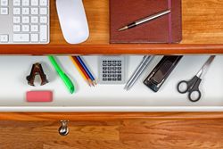 Cherry desktop with open drawer