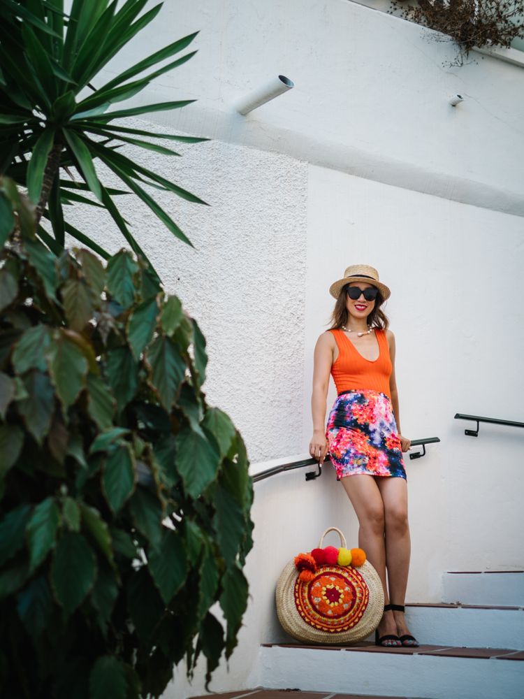 young elegant Chinese woman at mediterranean scenario