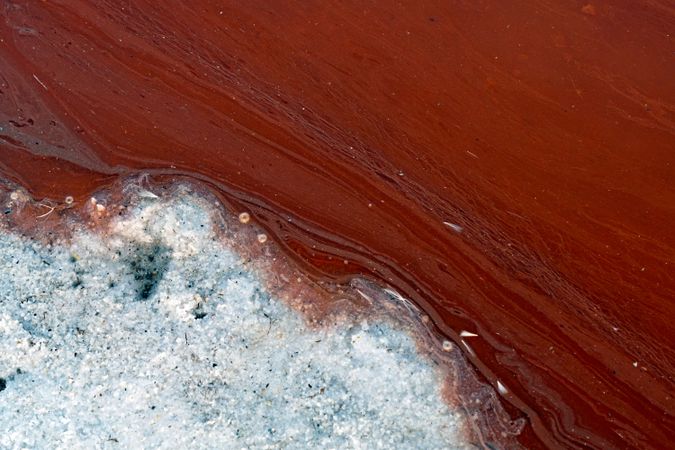 Salt on shore of red lake