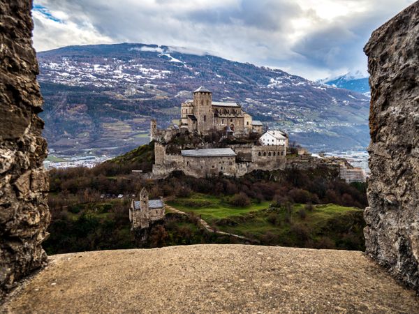 The Valere basilica , fortified church in Sion , canton of Valais