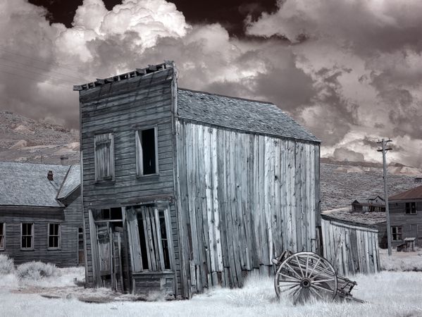 Selective color photograph of Bodie ghost town